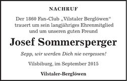 Traueranzeige Josef Sommersperger