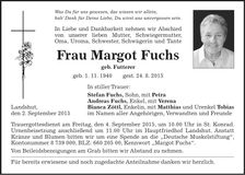 Traueranzeige Margot Fuchs