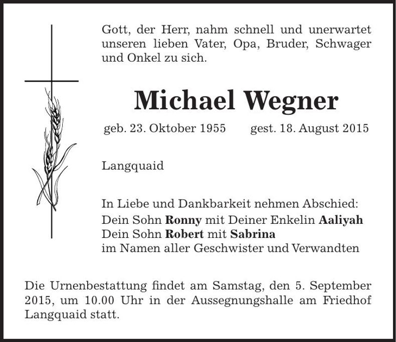 Traueranzeige Michael Wegner