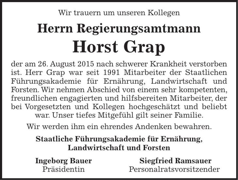 Traueranzeige Horst Grap