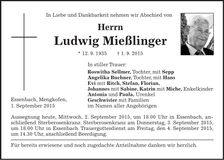 Traueranzeige Mießlinger Ludwig