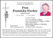 Traueranzeige Franziska Fischer