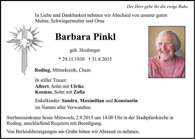 Traueranzeige Barbara Pinkl