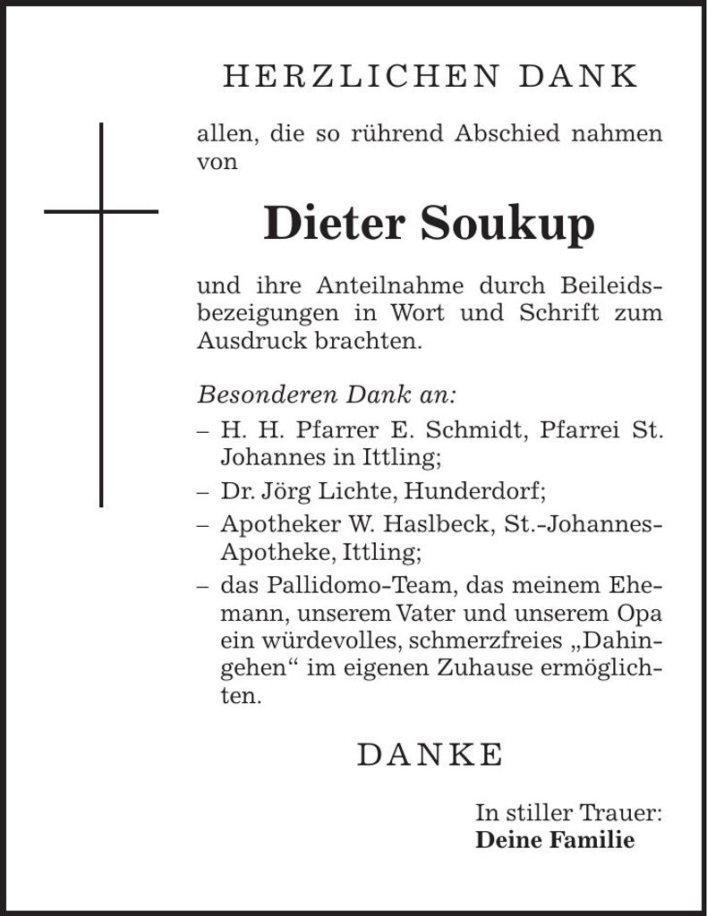 Traueranzeige Dieter Soukup