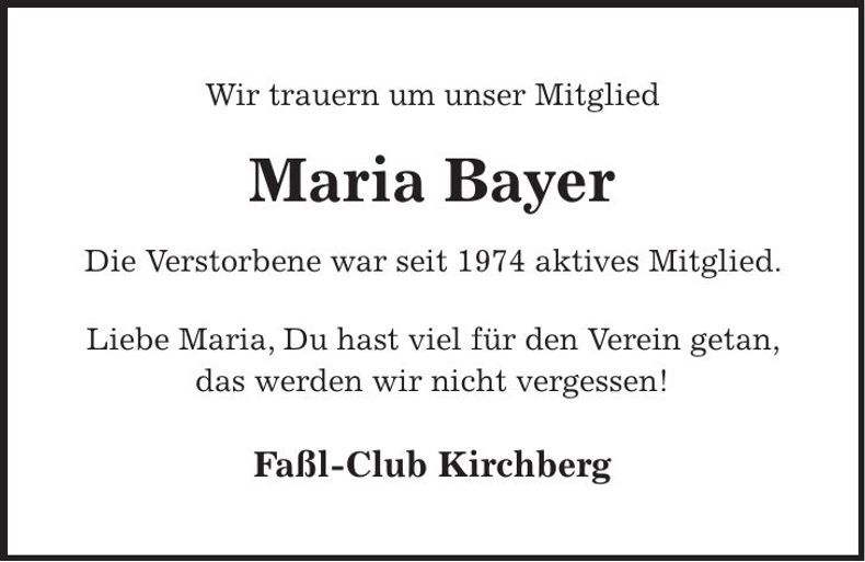 Traueranzeige Maria Bayer