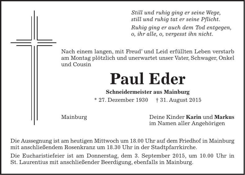 Traueranzeige Paul Eder