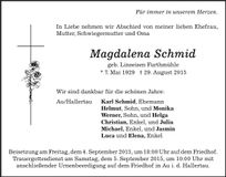 Traueranzeige Magdalena Schmid