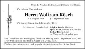 Traueranzeige Wolfram Rösch