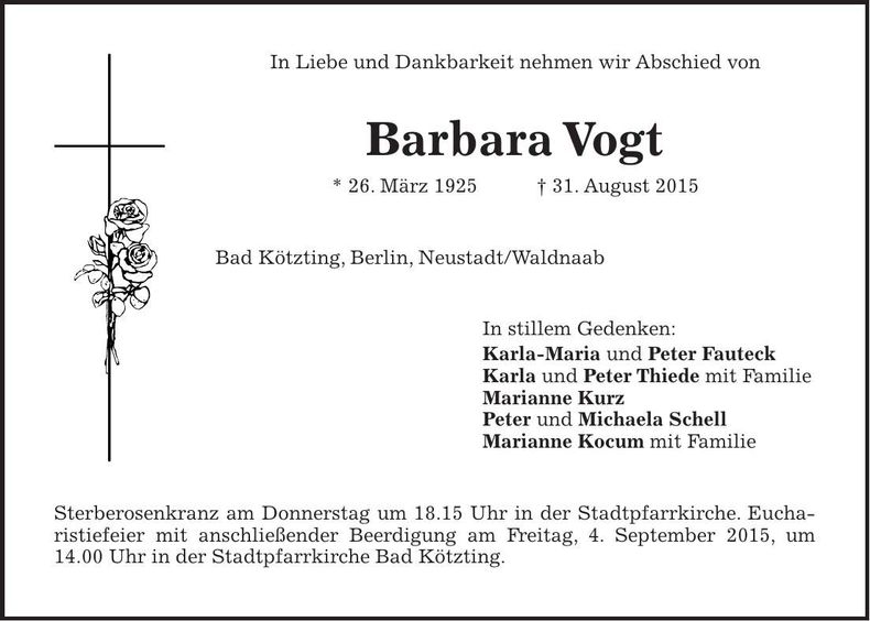 Traueranzeige Barbara Vogt