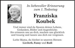 Traueranzeige Franziska Koubek