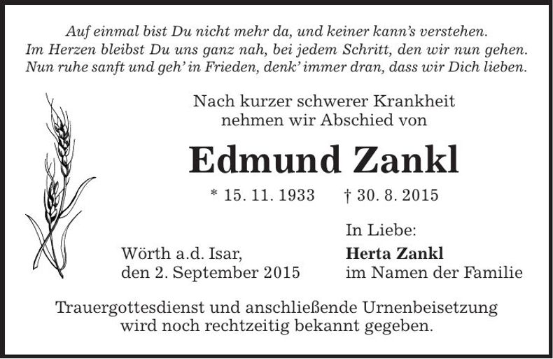 Traueranzeige Edmund Zankl
