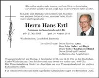 Traueranzeige Hans Ertl