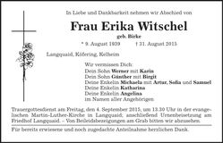 Traueranzeige Erika Witschel