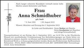 Traueranzeige Anna Schmidhuber