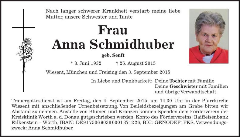 Traueranzeige Anna Schmidhuber