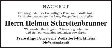 Traueranzeige Helmut Schrettenbrunner
