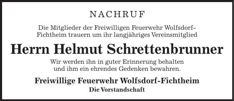 Traueranzeige Helmut Schrettenbrunner