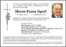 Traueranzeige Franz Sperl