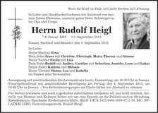 Traueranzeige Rudolf Heigl