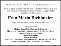 Traueranzeige Maria Bichlmeier