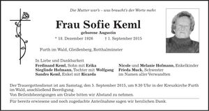 Traueranzeige Sofie Keml