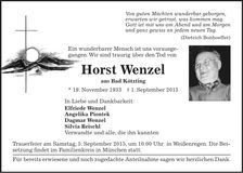 Traueranzeige Horst Wenzel