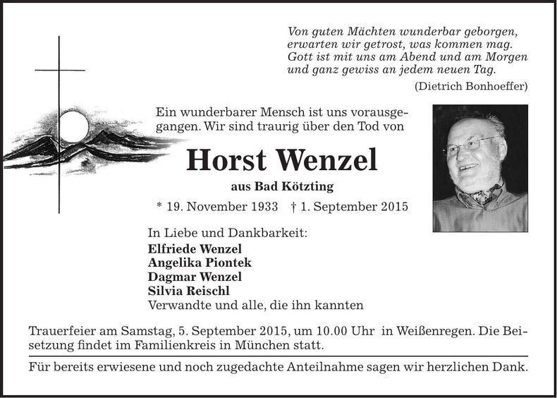 Traueranzeige Horst Wenzel