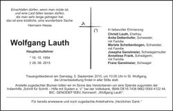 Traueranzeige Wolfgang Lauth