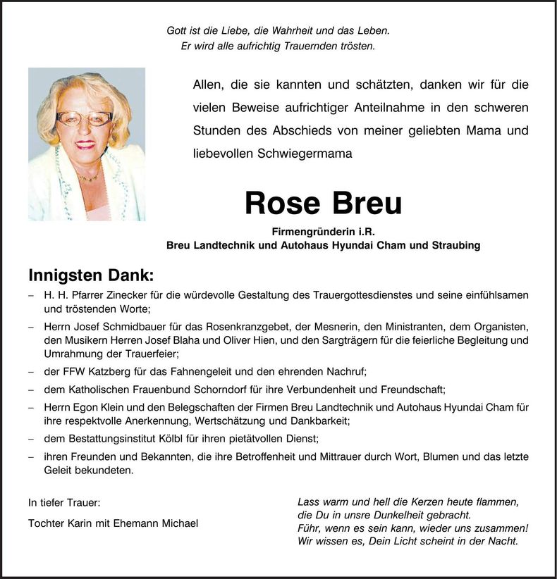 Traueranzeige Rose Breu