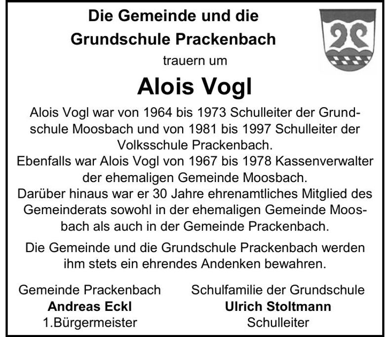 Traueranzeige Vogl Alois