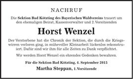 Traueranzeige Horst Wenzel