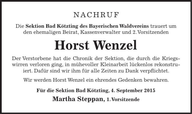 Traueranzeige Horst Wenzel