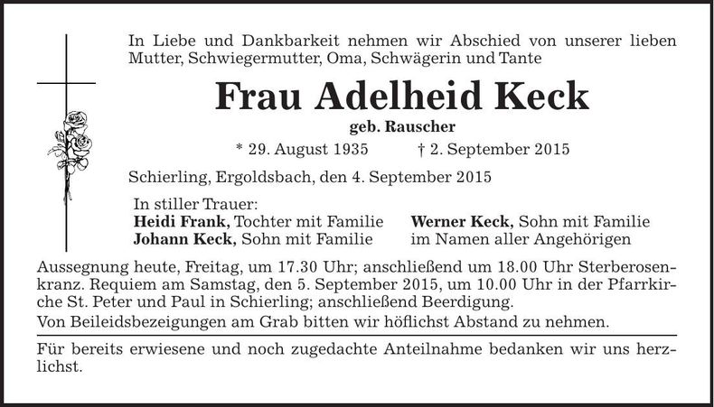 Traueranzeige Adelheid Keck
