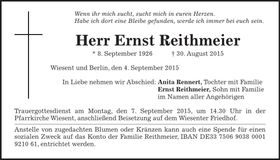 Traueranzeige Ernst Reithmeier