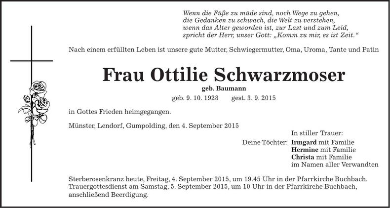 Traueranzeige Ottilie Schwarzmoser