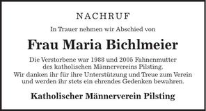 Traueranzeige Maria Bichlmeier