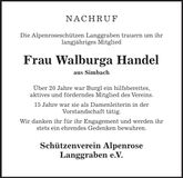 Traueranzeige Walburga Handel