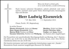 Traueranzeige Ludwig Eisenreich