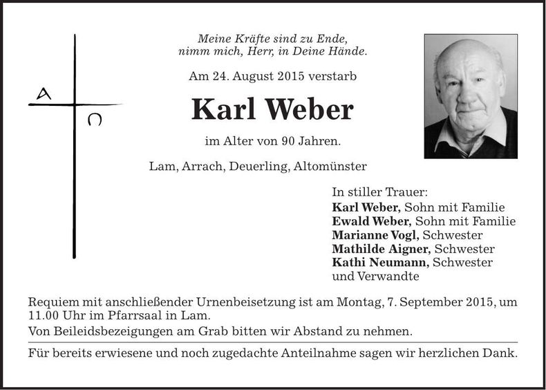 Traueranzeige Karl Weber