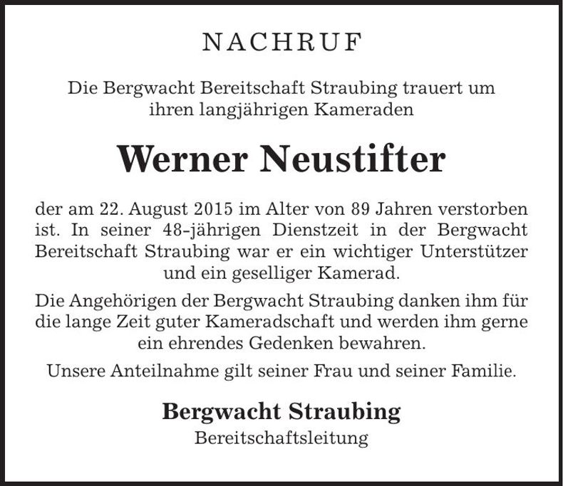 Traueranzeige Werner Neustifter