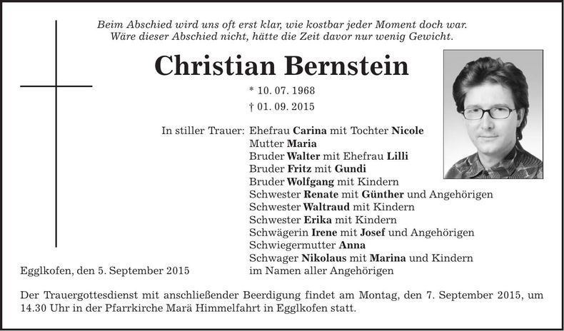 Traueranzeige Christian Bernstein