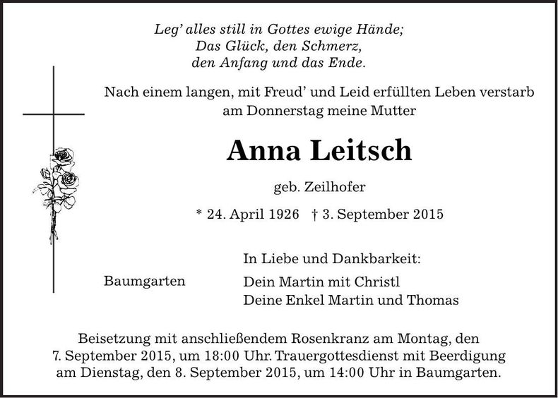 Traueranzeige Anna Leitsch