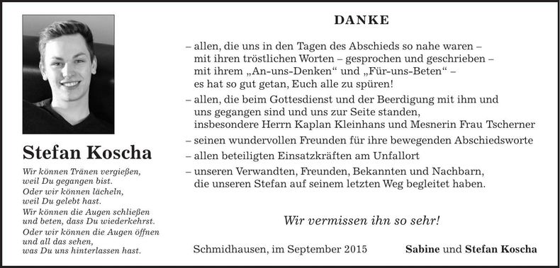 Traueranzeige Stefan Koscha