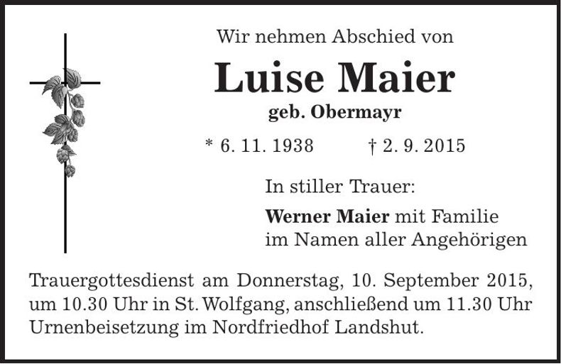 Traueranzeige Luise Maier