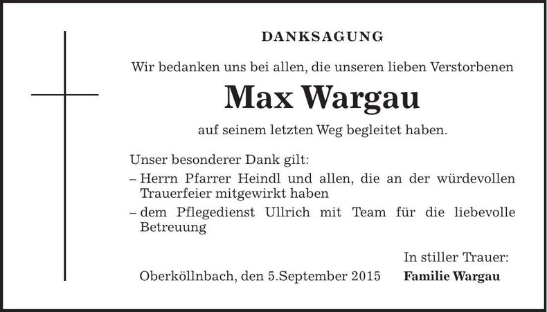 Traueranzeige Max Wargau