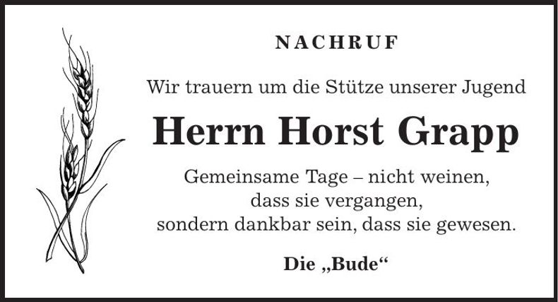 Traueranzeige Horst Grapp