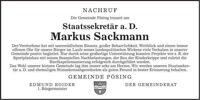 Traueranzeige Markus Sackmann