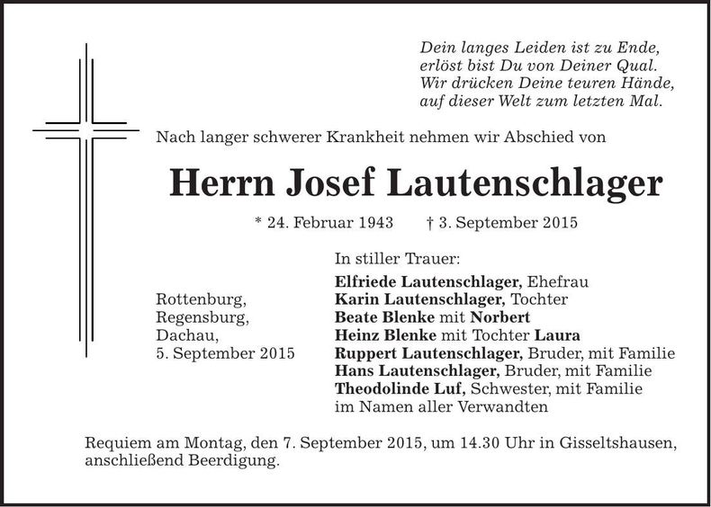 Traueranzeige Josef Lautenschlager
