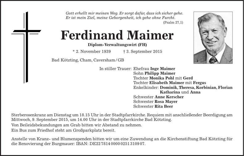 Traueranzeige Ferdinand Maimer