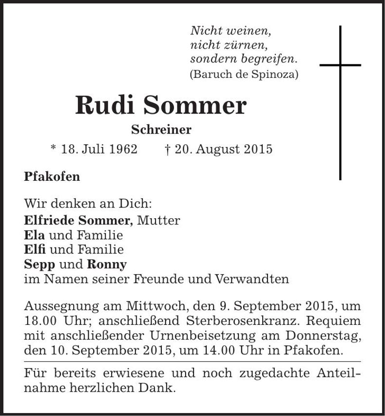Traueranzeige Rudi Sommer